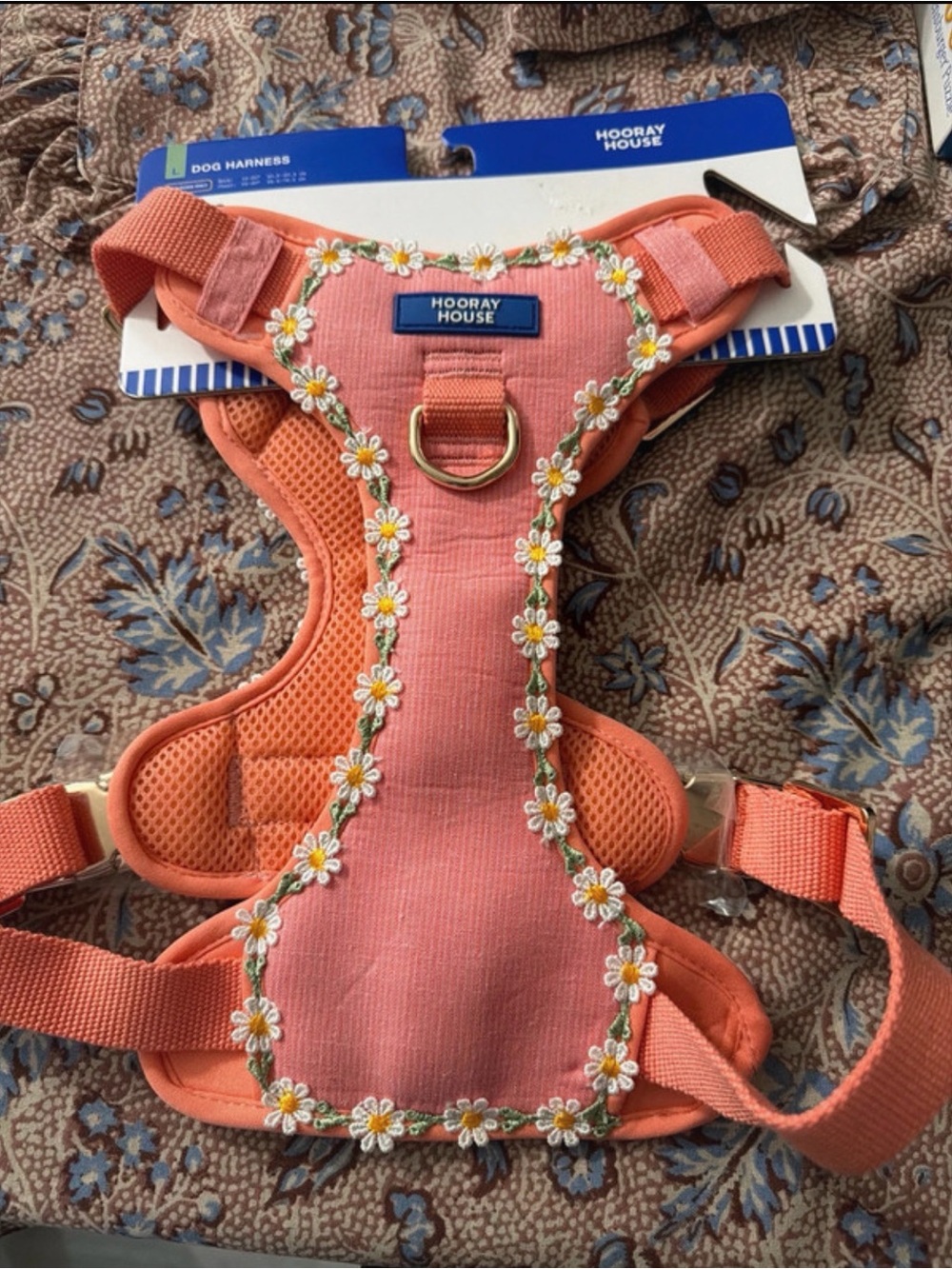 Coral Daisy Embroidered Dog Harness